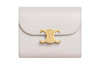 CELINE Triomphe Shiny Cow Leather Wallet Small Size Women's Chalk White