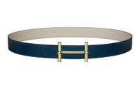HERMES Double-Sided Comfortable Gold Buckle Epsom Calfskin Double-Sided Leather Belt Women's Blue Width: 3.2cm