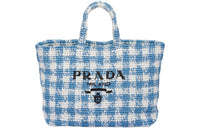 PRADA Raffia Fiber Tote Bag Shopping Bag Handbag Large Size Women's Light Blue/White