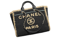 CHANEL Cotton Blend Fabric Handbag Large Size Women's Black