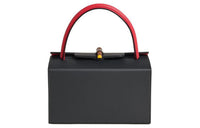 HERMES Calfskin Crocodile Leather Storage Box Handbag Women's Black & Red