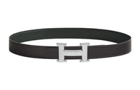 HERMES Avant-Garde Silver Buckle Epsom Calfskin Belt Women's Graphite/Dark Green Width: 3.2cm