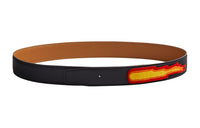 HERMES Flame Embroidery Double-Sided Leather Belts Women's Black Width: 3.2cm