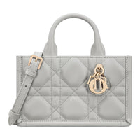 DIOR BookTote Extra Large Wicker Pattern Cow Leather Shoulder Bag Crossbody Bag Handbag Mini Women's Mist Gray