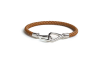 HERMES Calfskin Palladium Plated Bracelets Men's Brown