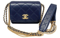 CHANEL Lambskin Messenger Bag, Shoulder Bag, Crossbody Bag Small Size Women's Dark Navy Blue