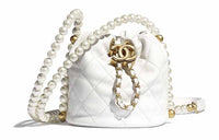 CHANEL Cow Leather Bucket Bags Handbags Mini Women's White