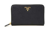 PRADA Cross Grain Cow Leather Cropped Wallet Small Size Unisex Black