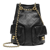 CHANEL 25C Shiny Lambskin Backpacks Black