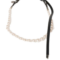 MIU MIU Cow Leather, Glass Necklaces Women's Black/Cream/Rose