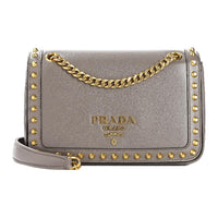 PRADA Calfskin Crossbody Bag Shoulder Bag Women's Gray
