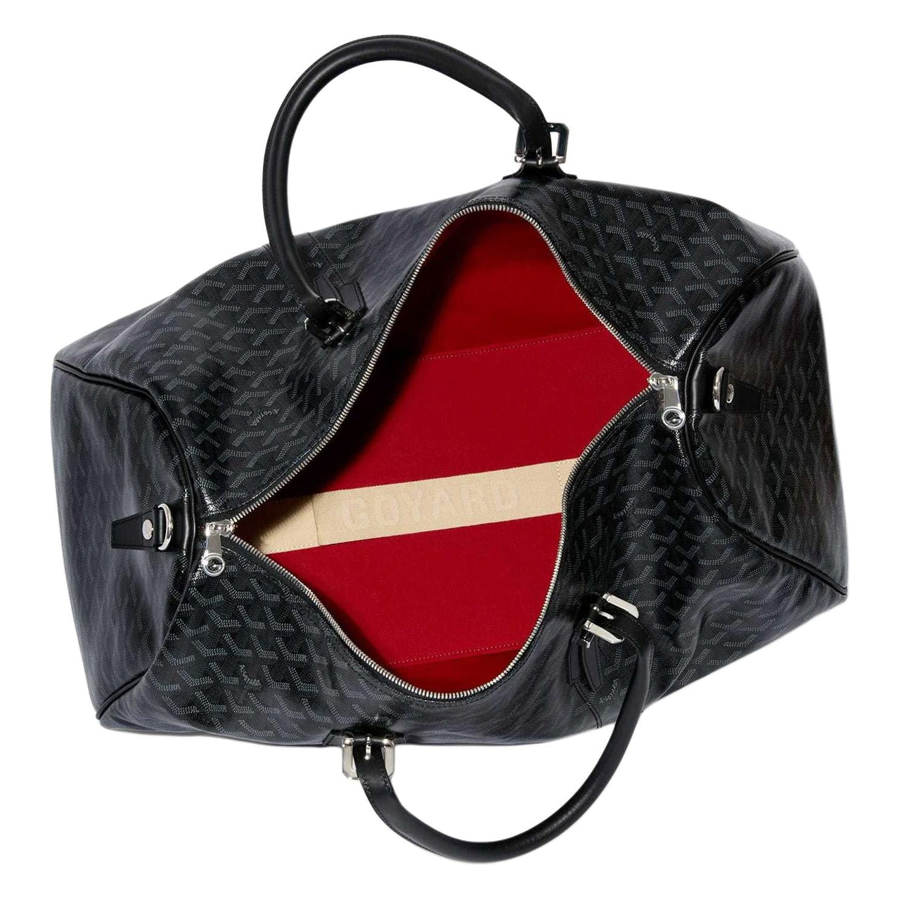 GOYARD Boston Canvas With Calfskin One Shoulder Crossbody Portable Travel Bag Unisex Pitch Black