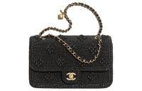 CHANEL Raffia With Gold Metal Effect Woven Shoulder Bag Crossbody Bag Women's Black