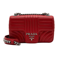 PRADA Diagramme Leather Crossbody Bag Shoulder Bag Women's Deep Red