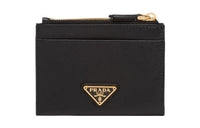 PRADA Saffiano Leather Wallet Card Clip Card Holder Women's Black