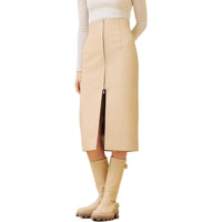 HERMES FW24 Leather Long Skirts Women's Soft Beige