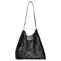 SAINT LAURENT Wicker Raffia With Leather Tote Bag Shopping Bag Handbag Shoulder Bag Women's Black