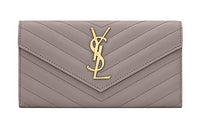 SAINT LAURENT CASSANDRE Cow Leather Wallet Large Size Women's Gray