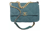 CHANEL 19Bag Fabric Shoulder Bag Crossbody Bag Large Size Women's Gray Blue