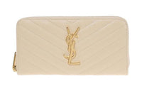 SAINT LAURENT CASSANDRE Cow Leather Wallet Large Size Women's Beige