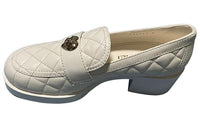 CHANEL Chunky Heel High Heels 5cm Women's White