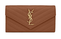 SAINT LAURENT Monogram Quilting Leather Envelope Bag Wallets Large Size Women's Deep Natural Brown