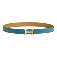 HERMES Double-Sided Design Calfskin Leather Belts Unisex Blue Width 2.4CM