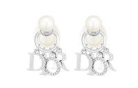 DIOR Resin Faux Crystal Metal Earrings Women's White