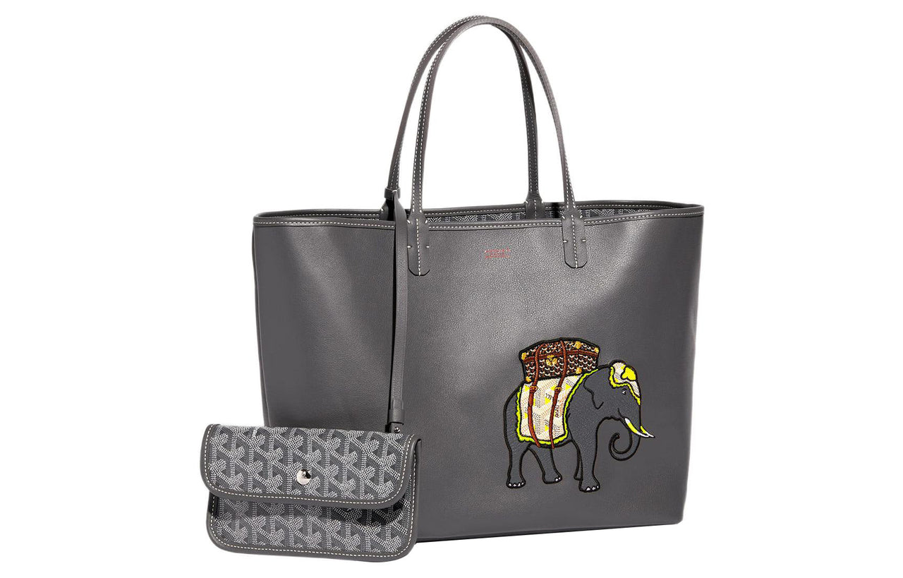 GOYARD Anjou Calfskin Canvas Tote Bag Shopping Bag Handbag Small Size Women's Gray/Yellow