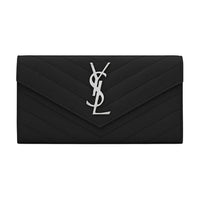 SAINT LAURENT Monogram Quilted Leather Envelope Bag Wallet Large Size Women's Black