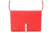 CELINE Leather Handheld Crossbody Bag Small Size Women's Scarlet