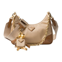 PRADA Re Edition Recycled Nylon With Patchwork Leather Shoulder Bag Crossbody Bag Women's Camel