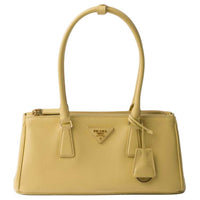 PRADA Cow Leather Handbag, Shoulder Bag Medium Size Women's Light Yellow