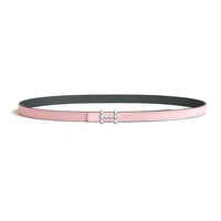 HERMES Calfskin Palladium-Plated Metal Leather Belts Women's Pink/Black Width 1.3CM