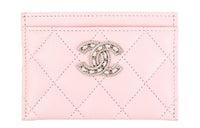 CHANEL 22SS Grained Embossed Cow Leather Card Holder Women's Pink
