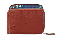 HERMES Silk'In Epsom Calfskin Wallet Women's Maroon/Heaven Blue/Dark Blue