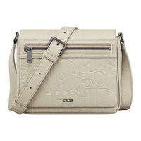 DIOR Leather Patchwork Grained Calfskin Messenger Bag Shoulder Bag Crossbody Bag Men's Ecru