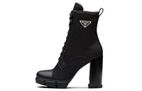 PRADA 110 Mm Nylon Booties Black Brushed Leather Women's