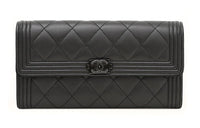 CHANEL LEBOYSo Black Leather Card Holder Wallet Women's Black