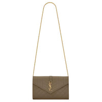 SAINT LAURENT Grained Embossed Leather Shoulder Bag, Crossbody Bag Women's Dark Green