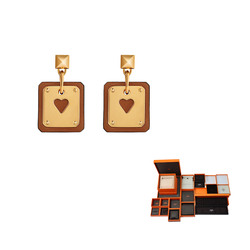 HERMES As De Coeur Calfskin Earrings Women's