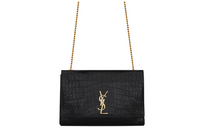SAINT LAURENT KATE Crocodile Pattern Embossed Cow Leather Crossbody Bags Medium Size Women's Black/Brick