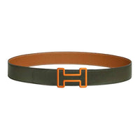 HERMES Calfskin Leather Belts Men's Green Width: 3.8CM