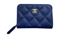 CHANEL Grained Shiny Calfskin Coin Purse Regular Women's Navy