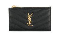 SAINT LAURENT Monogram Fragments Zippered Card Case Grain De Poudre Black