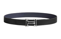 HERMES Lacquered Finish Brushed Double-Sided Smooth Buckle Leather Belts Men's Black/Blue Width: 3.2CM