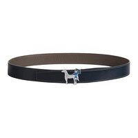 HERMES Calfskin Leather Belts Men's Bleu Marine / Gris Étain Width 3.2CM