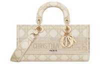 DIOR Lady D-JOY Rattan Embroidery Shoulder Bag Crossbody Bag Handbag Medium Size Women's Light Brown