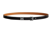 HERMES Letter Label Leather Belts Women's Black Width 1.5CM
