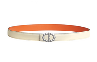 HERMES Maillon Bubble Silver Smooth Buckle Double-Sided Calfskin Leather Belts Women's Ecru Width: 2.4cm